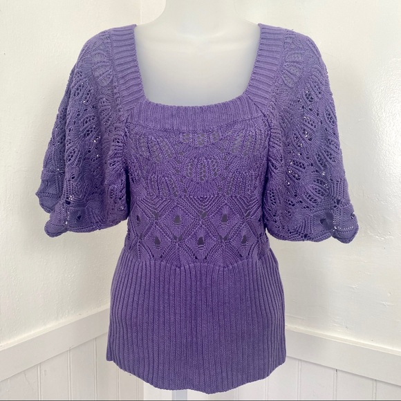 XOXO Sweaters - XOXO Purple Crochet Square Neck Knit Sweater | S